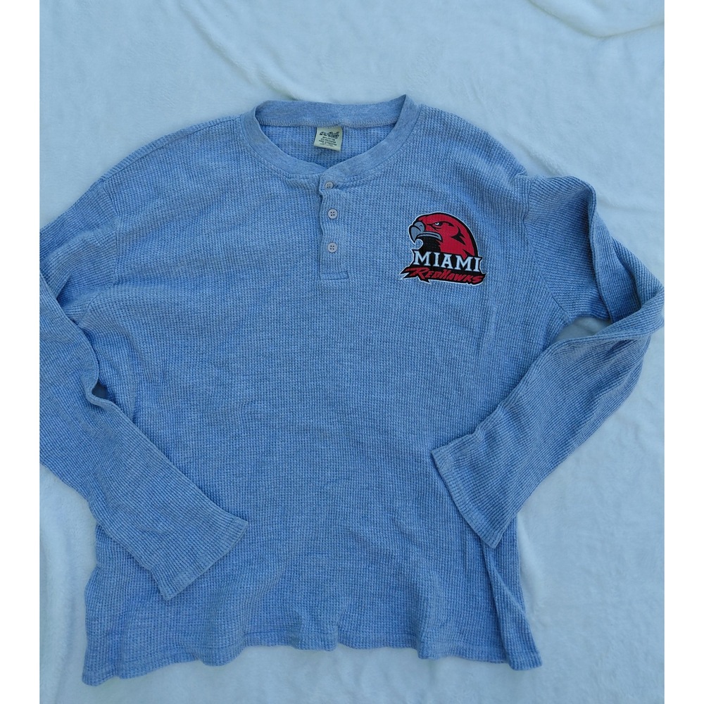 Big Ball Sports Miami RedHawks Henley Shirt Mens XL Blue Waffle Knit Thermal